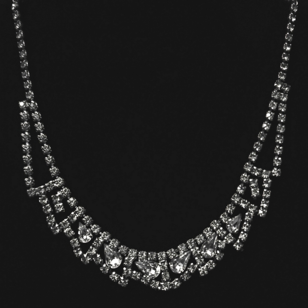 Vintage Glass Rhinestone Silver Choker Necklace